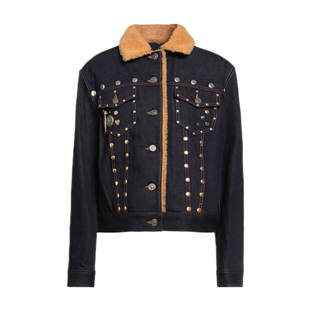 Coach Embellished Denim Jacket With Shearling